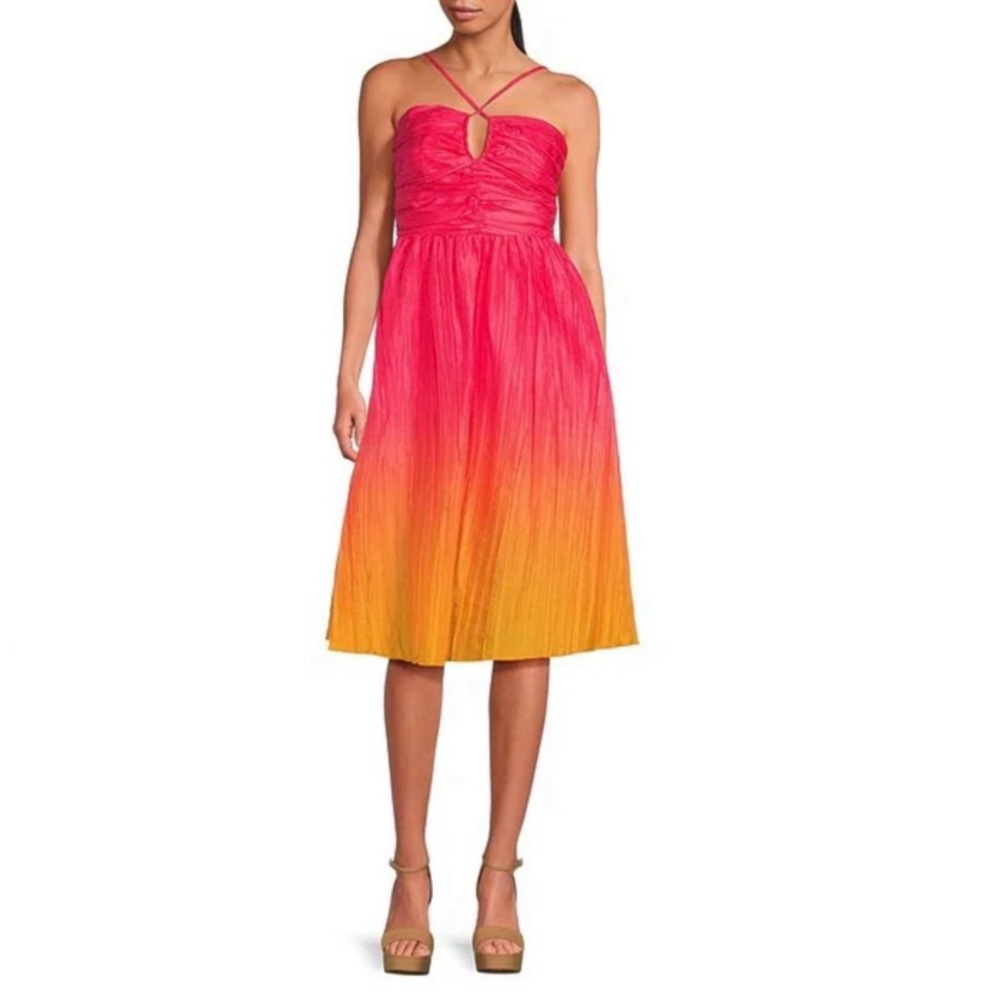 VINCE CAMUTO Ombre Halter Neck Sleeveless Taffeta Dress